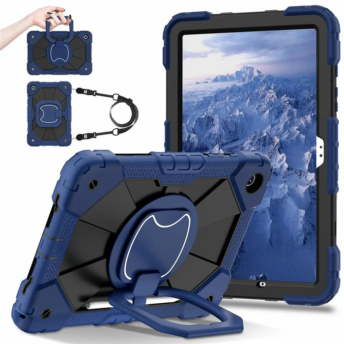 For Samsung Galaxy Tab A11+ Case Silicone + PC Hand Grip Kickstand Tablet Cover with Shoulder Strap - Navy Blue  /  Black - 3