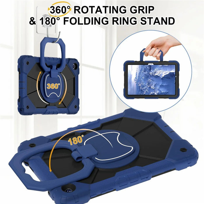 For Samsung Galaxy Tab A11+ Case Silicone + PC Hand Grip Kickstand Tablet Cover with Shoulder Strap - Navy Blue  /  Black - 5