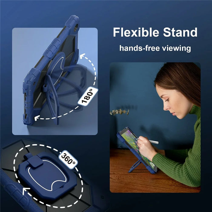For Samsung Galaxy Tab A11+ Case Silicone + PC Hand Grip Kickstand Tablet Cover with Shoulder Strap - Navy Blue  /  Black - 6