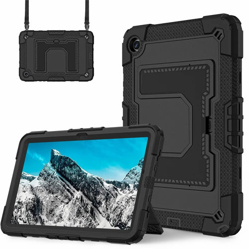For Samsung Galaxy Tab A11+ / A9+ Case with Kickstand Strap Anti Drop PC + Silicone Tablet Cover - Black  /  Black - 1