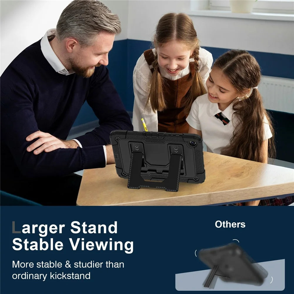For Samsung Galaxy Tab A11+ / A9+ Case with Kickstand Strap Anti Drop PC + Silicone Tablet Cover - Black  /  Black - 4
