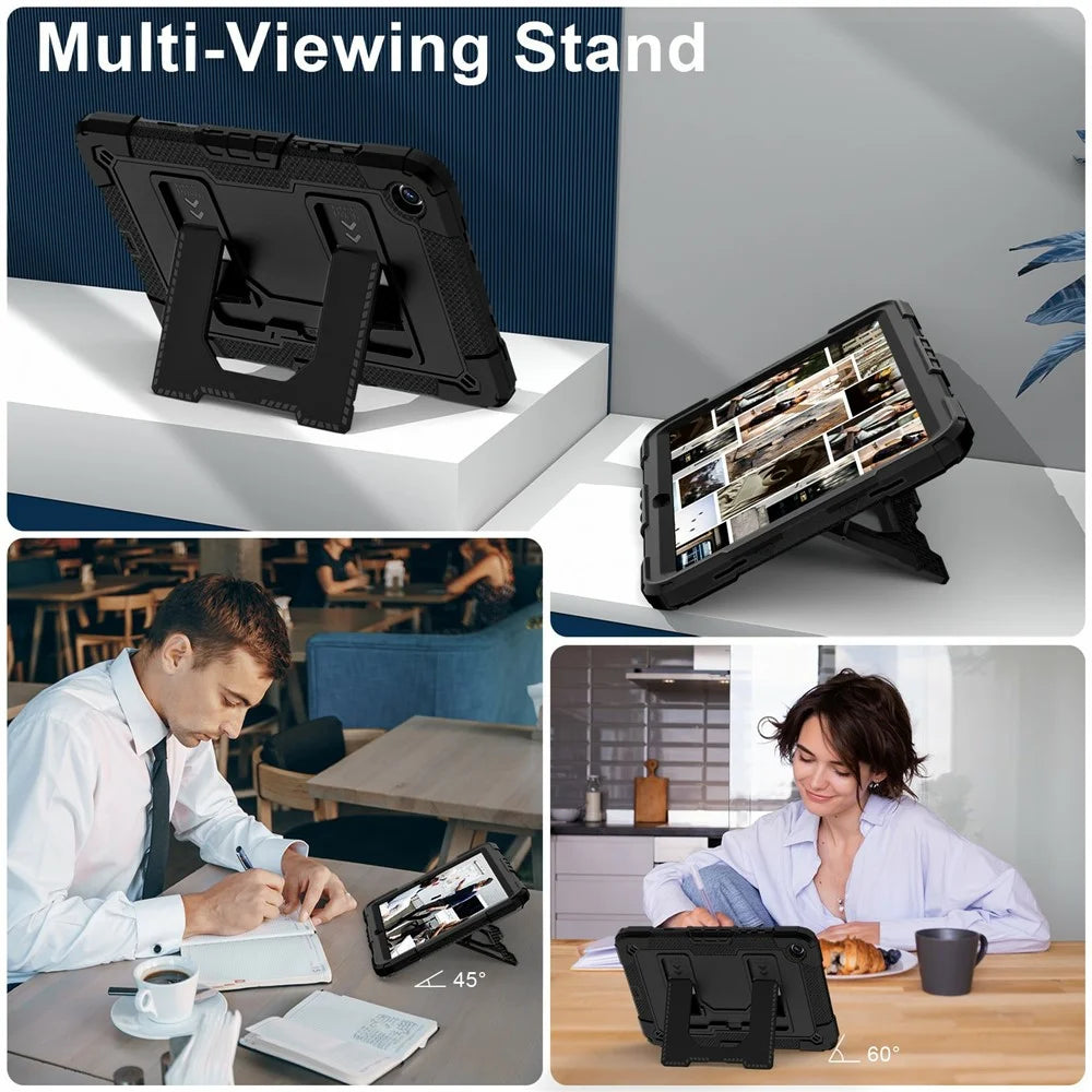 For Samsung Galaxy Tab A11+ / A9+ Case with Kickstand Strap Anti Drop PC + Silicone Tablet Cover - Black  /  Black - 5