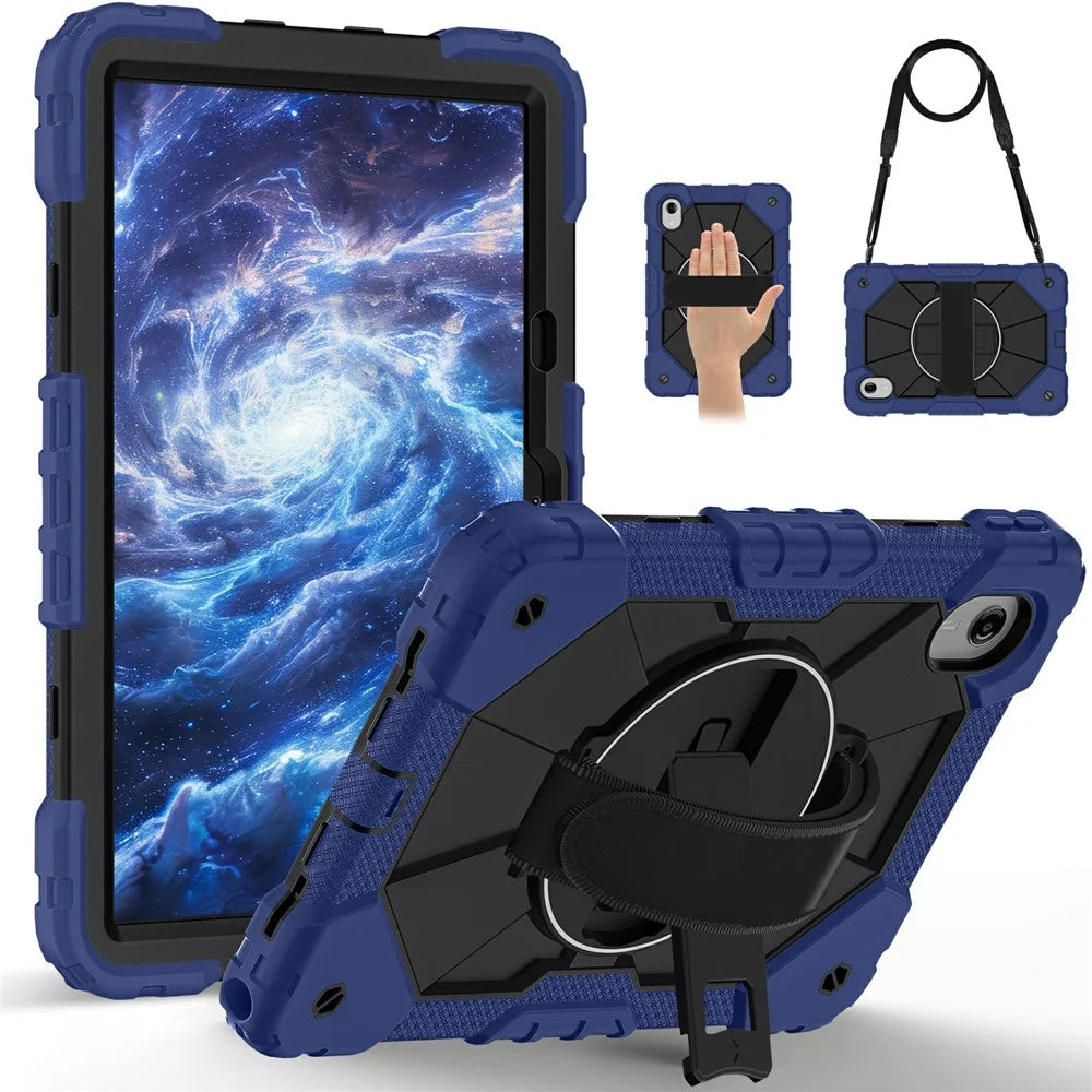 Tablet Case For Lenovo Idea Tab  /  Tab K11 Gen 2  /  Xiaoxin Pad 11 2025  /  Tab M11 Silicone + PC Kickstand Cover with Handy Strap - Navy Blue  /  Black - 1