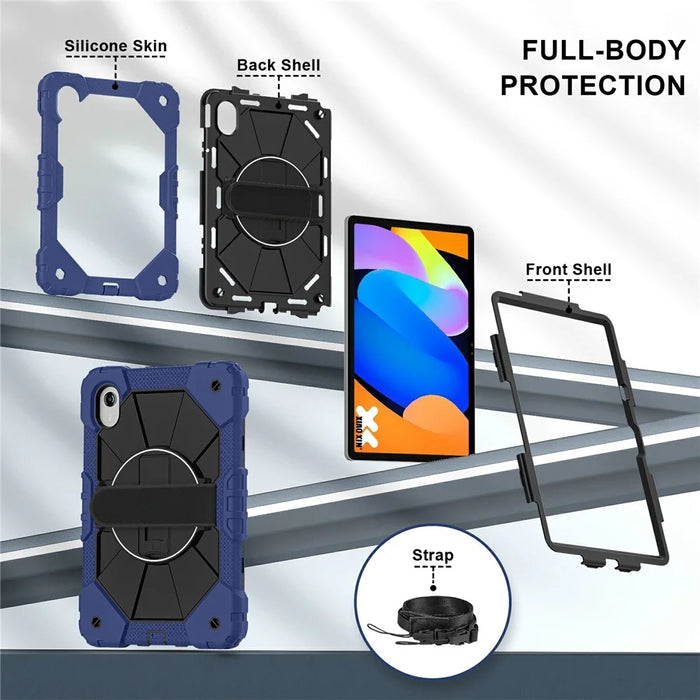 Tablet Case For Lenovo Idea Tab  /  Tab K11 Gen 2  /  Xiaoxin Pad 11 2025  /  Tab M11 Silicone + PC Kickstand Cover with Handy Strap - Navy Blue  /  Black - 2