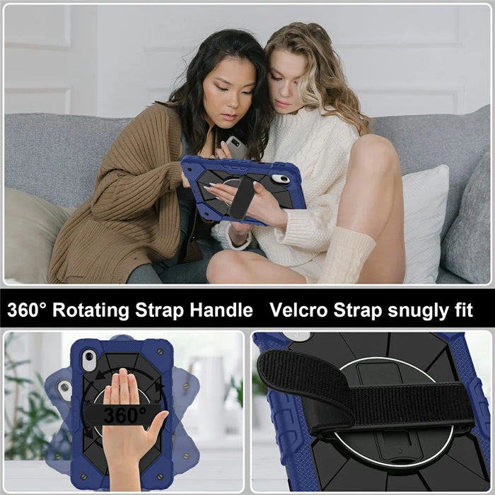 Tablet Case For Lenovo Idea Tab  /  Tab K11 Gen 2  /  Xiaoxin Pad 11 2025  /  Tab M11 Silicone + PC Kickstand Cover with Handy Strap - Navy Blue  /  Black - 4