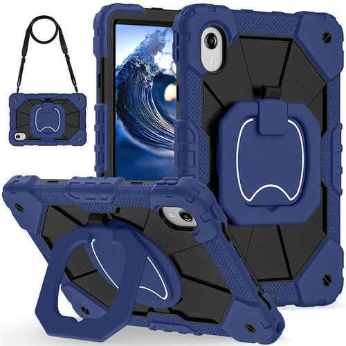 Tablet Case For Lenovo Idea Tab  /  Tab K11 Gen 2  /  Xiaoxin Pad 11 2025  /  Tab M11 Silicone + PC Hand Grip Kickstand Cover with Shoulder Strap - Navy Blue  /  Black - 1