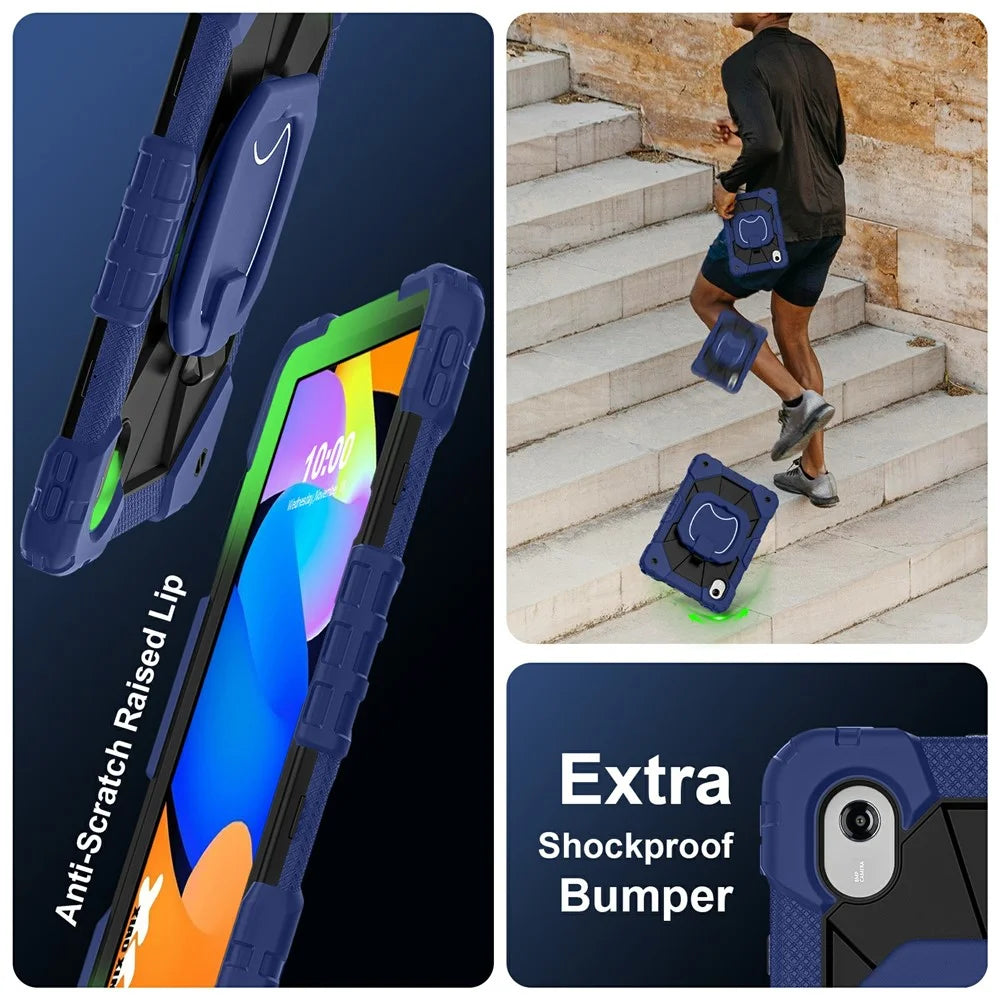 Tablet Case For Lenovo Idea Tab  /  Tab K11 Gen 2  /  Xiaoxin Pad 11 2025  /  Tab M11 Silicone + PC Hand Grip Kickstand Cover with Shoulder Strap - Navy Blue  /  Black - 3
