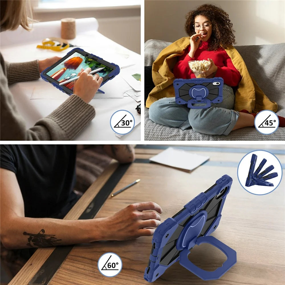 Tablet Case For Lenovo Idea Tab  /  Tab K11 Gen 2  /  Xiaoxin Pad 11 2025  /  Tab M11 Silicone + PC Hand Grip Kickstand Cover with Shoulder Strap - Navy Blue  /  Black - 5