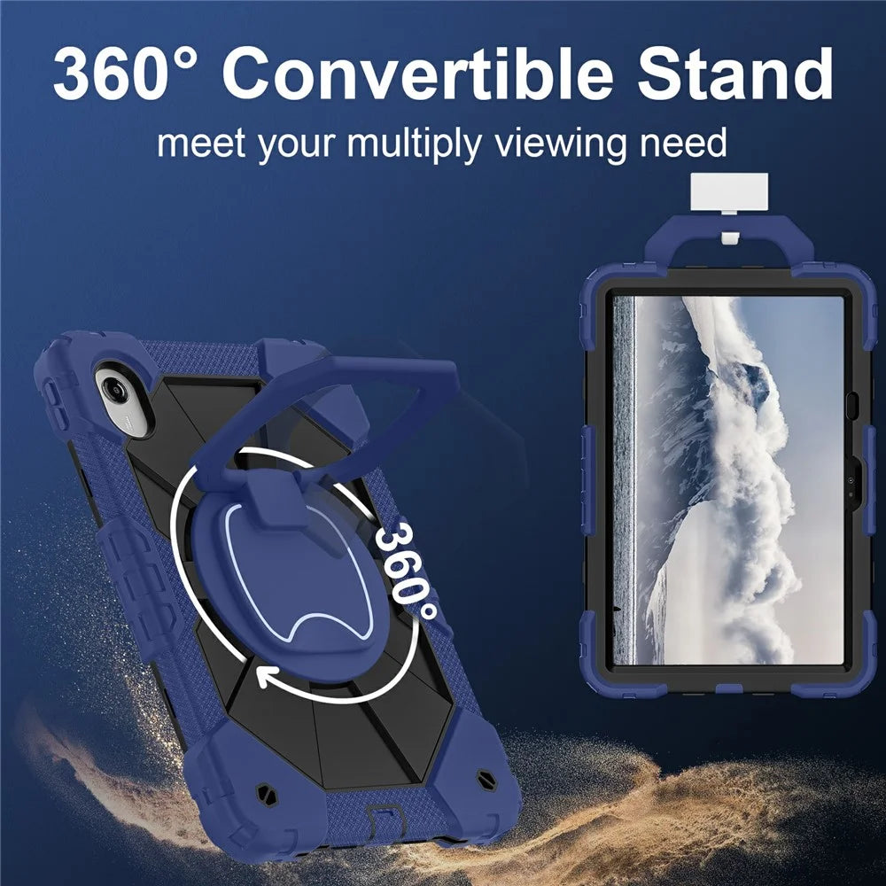 Tablet Case For Lenovo Idea Tab  /  Tab K11 Gen 2  /  Xiaoxin Pad 11 2025  /  Tab M11 Silicone + PC Hand Grip Kickstand Cover with Shoulder Strap - Navy Blue  /  Black - 7