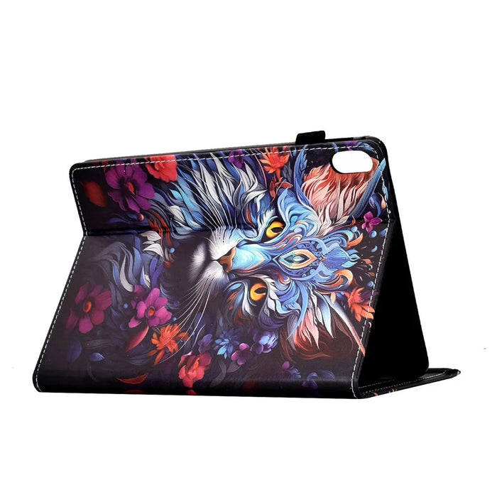 For iPad (2025) / iPad 10.9 (2022) Leather Case Pattern Print Card Slots Stand Auto Sleep Wake Tablet Cover - Colorful Cat - 5