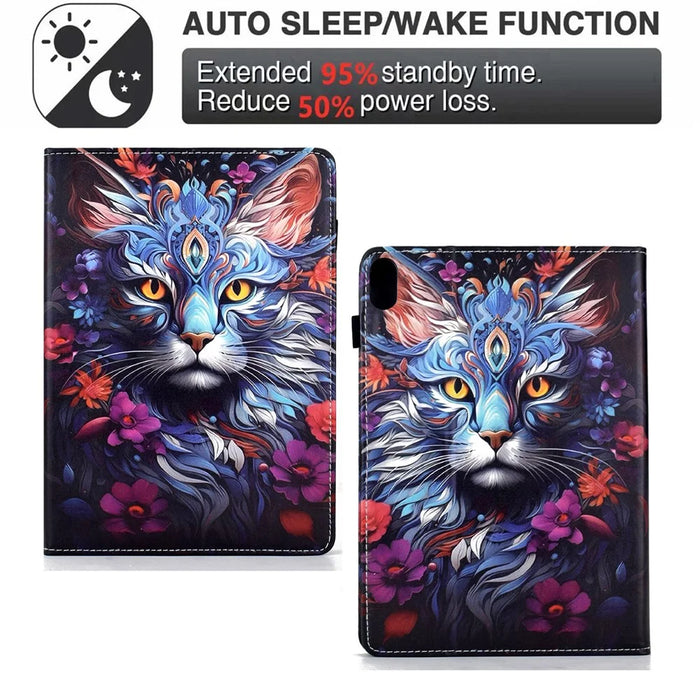 For iPad (2025) / iPad 10.9 (2022) Leather Case Pattern Print Card Slots Stand Auto Sleep Wake Tablet Cover - Colorful Cat - 7