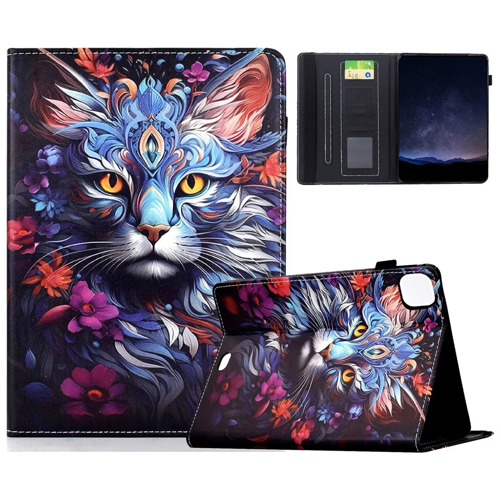 Leather Case for iPad Air 11 (2026) / (2025) / (2024) / Air (2022) / (2020) / iPad Pro 11 (2022) / (2021) / (2020) / (2018) Pattern Print Card Slots Stand Tablet Cover - Colorful Cat - 1