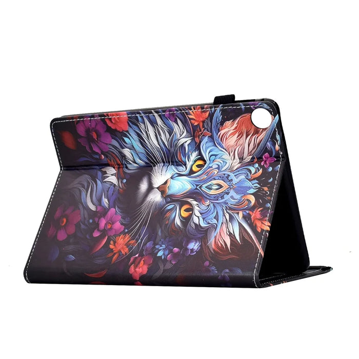 For Samsung Galaxy Tab A11+ / A9+ Leather Case Pattern Print Card Slots Stand Auto Sleep Wake Tablet Cover - Colorful Cat - 5