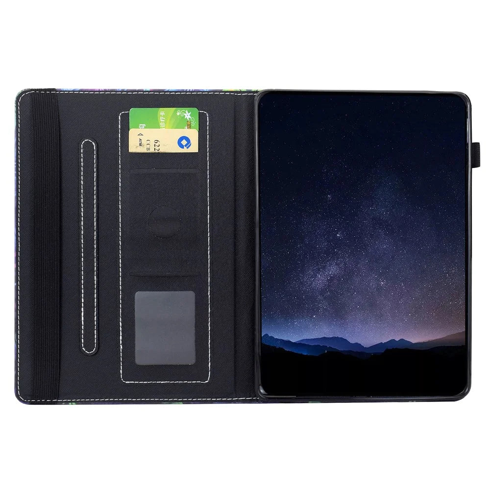 Leather Case for Samsung Galaxy Tab S10 FE / S10 Lite / S9 FE / S9 Pattern Print Card Slots Stand Auto Sleep Wake Tablet Cover - Colorful Cat - 2