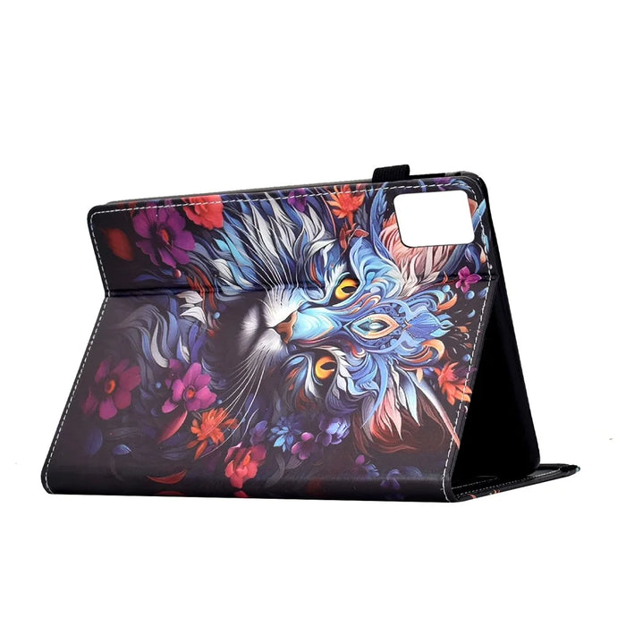 For Lenovo Tab M9 Leather Case Pattern Print Card Slots Stand Auto Sleep Wake Tablet Cover - Colorful Cat - 5