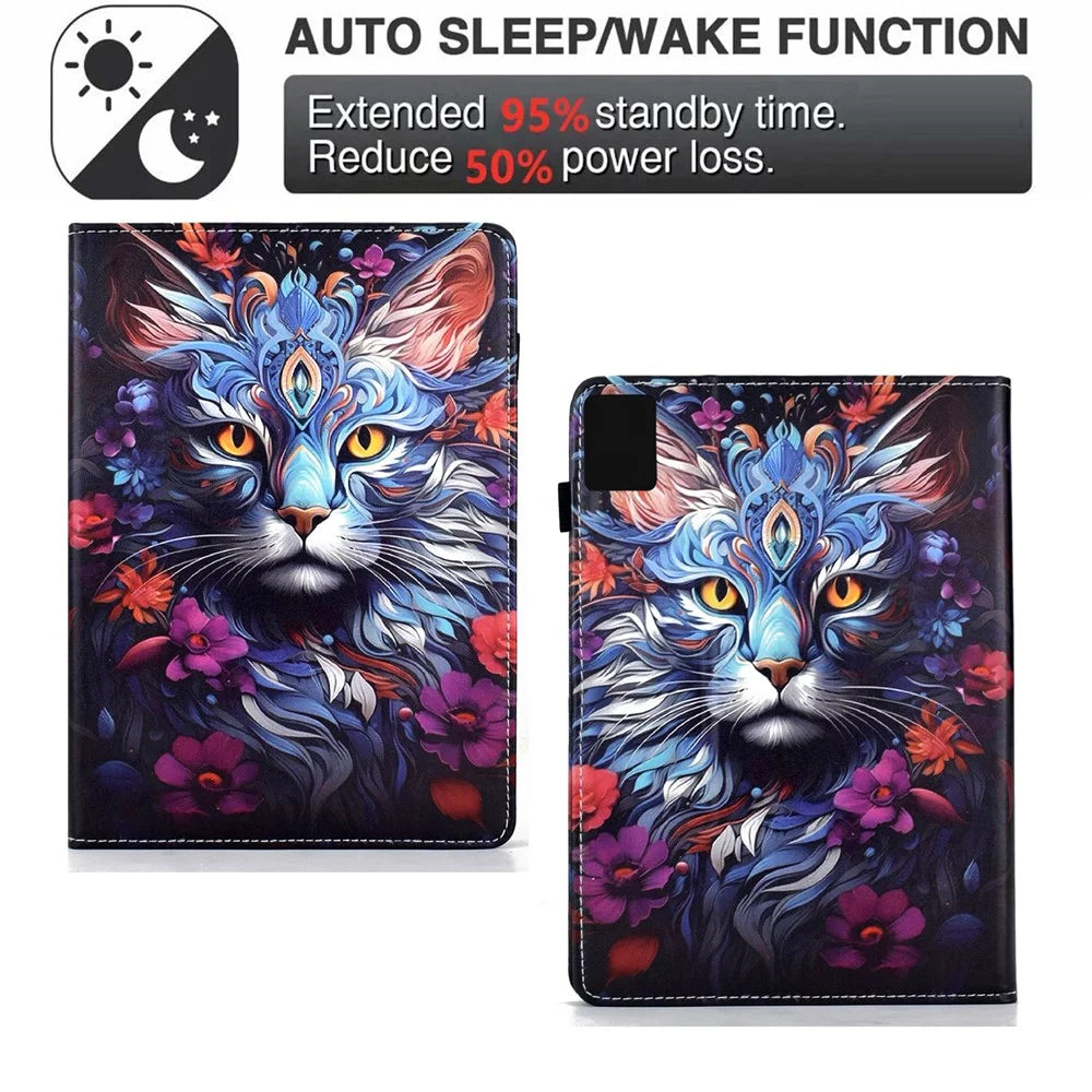 For Lenovo Tab M11 / Xiaoxin Pad 11 2024 Leather Case Pattern Print Card Slots Stand Auto Sleep Wake Tablet Cover - Colorful Cat - 7