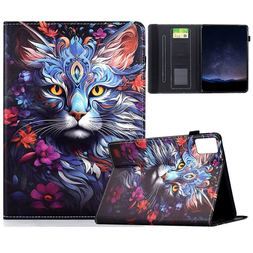 For Lenovo Xiaoxin Pad 11 2025 Leather Case Pattern Print Card Slots Stand Auto Sleep Wake Tablet Cover - Colorful Cat - 1