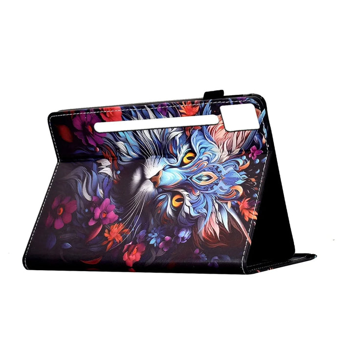 For Lenovo Idea Tab Pro / Tab P12 Pro Gen 2 Leather Case Pattern Print Card Slots Stand Auto Sleep Wake Tablet Cover - Colorful Cat - 5