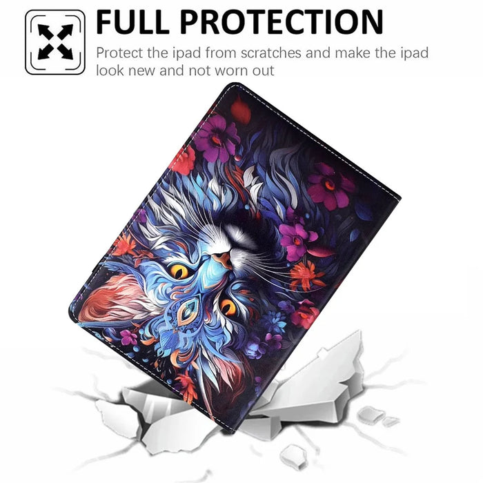 For Lenovo Idea Tab Pro / Tab P12 Pro Gen 2 Leather Case Pattern Print Card Slots Stand Auto Sleep Wake Tablet Cover - Colorful Cat - 6
