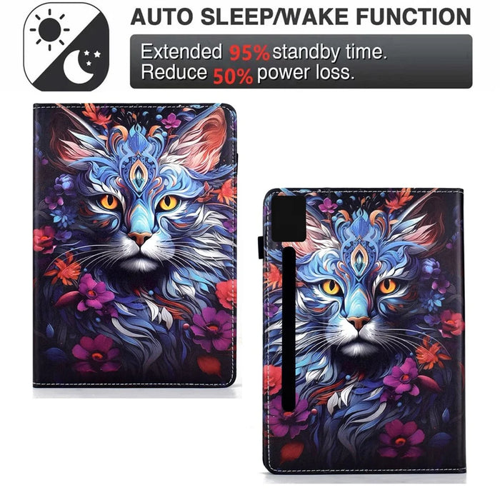 For Lenovo Idea Tab Pro / Tab P12 Pro Gen 2 Leather Case Pattern Print Card Slots Stand Auto Sleep Wake Tablet Cover - Colorful Cat - 7