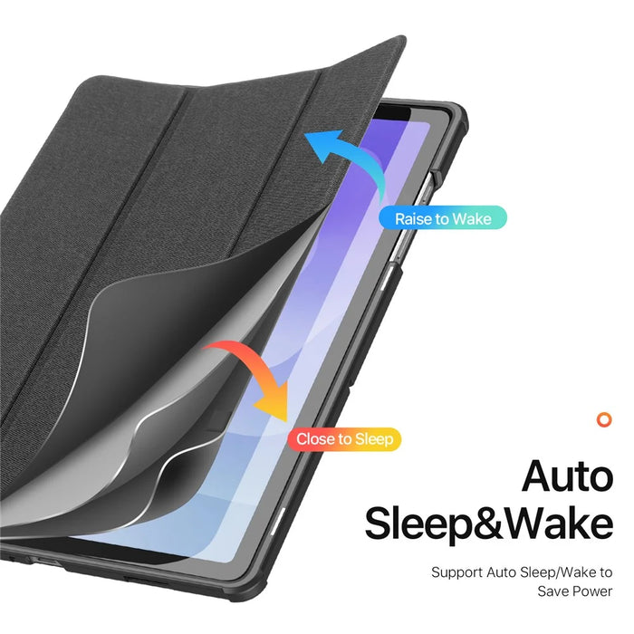 DUX DUCIS Domo Series for Samsung Galaxy Tab A11+ / A9+ Case Tri-Fold Stand Leather Cover Auto Wake / Sleep - Black - 7