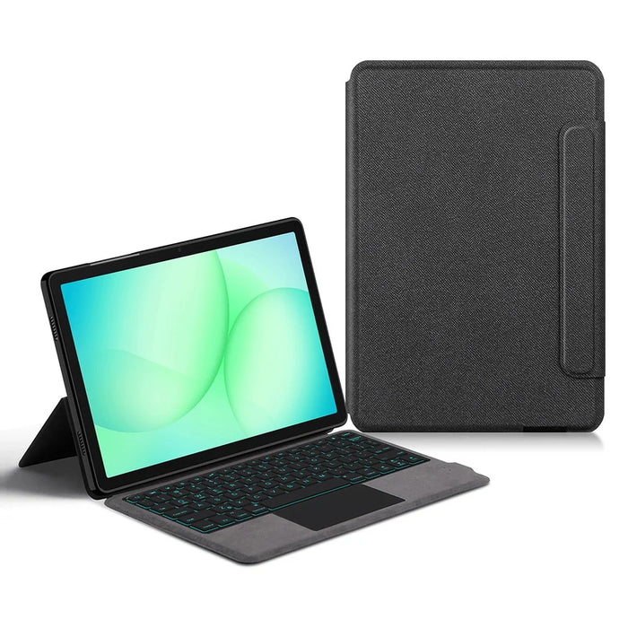 For Samsung Galaxy Tab A11+ Leather Case + Touchpad Bluetooth-Compatible Keyboard with Backlit - 1