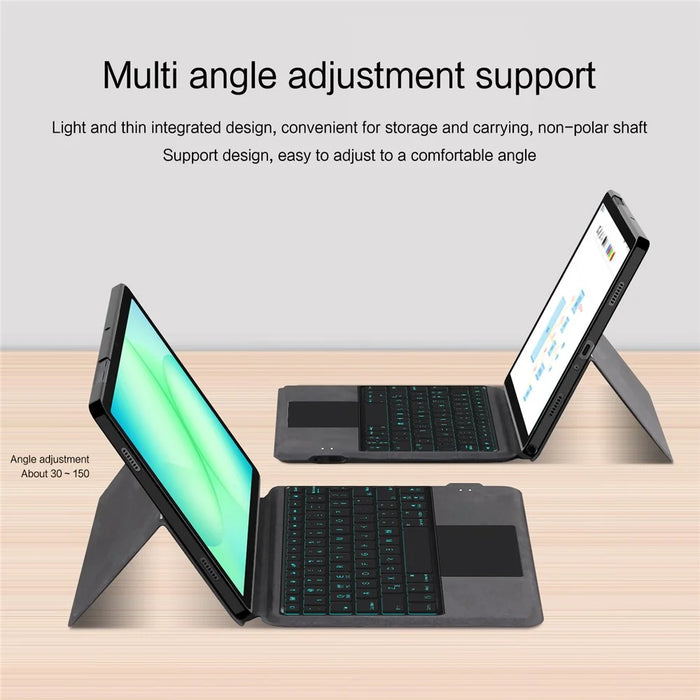 For Samsung Galaxy Tab A11+ Leather Case + Touchpad Bluetooth-Compatible Keyboard with Backlit - 7