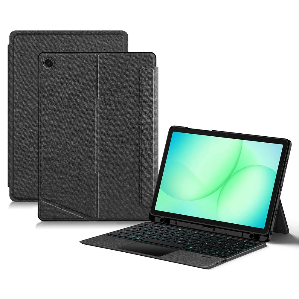 For Samsung Galaxy Tab A11+ Leather Case + Bluetooth-Compatible Keyboard with Backlight Trackpad - 1