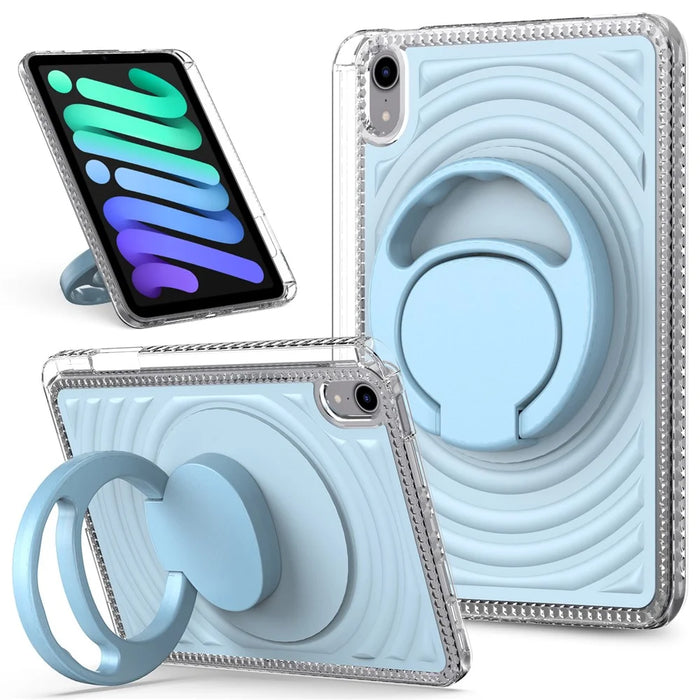 For iPad mini (2024)  /  (2021) Case Kickstand Wave Pattern Shockproof TPU + PC Tablet Cover - Baby Blue - 1