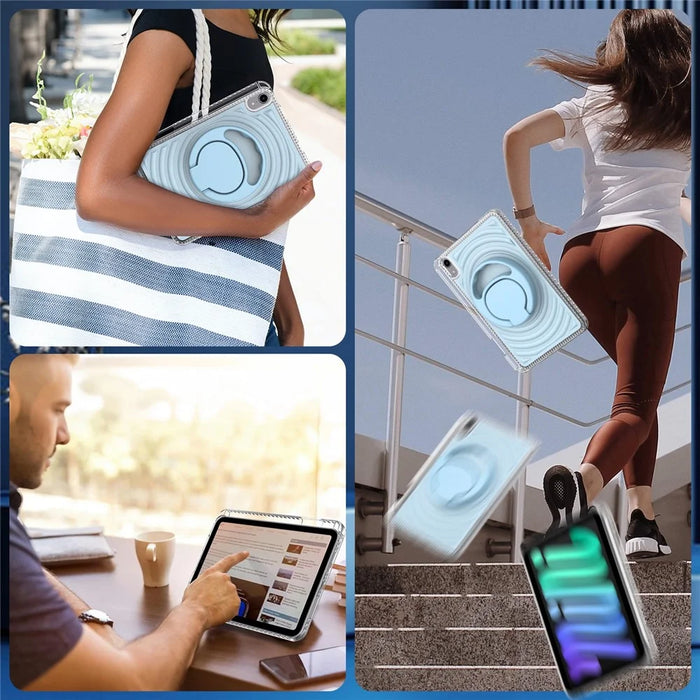 For iPad mini (2024)  /  (2021) Case Kickstand Wave Pattern Shockproof TPU + PC Tablet Cover - Baby Blue - 6