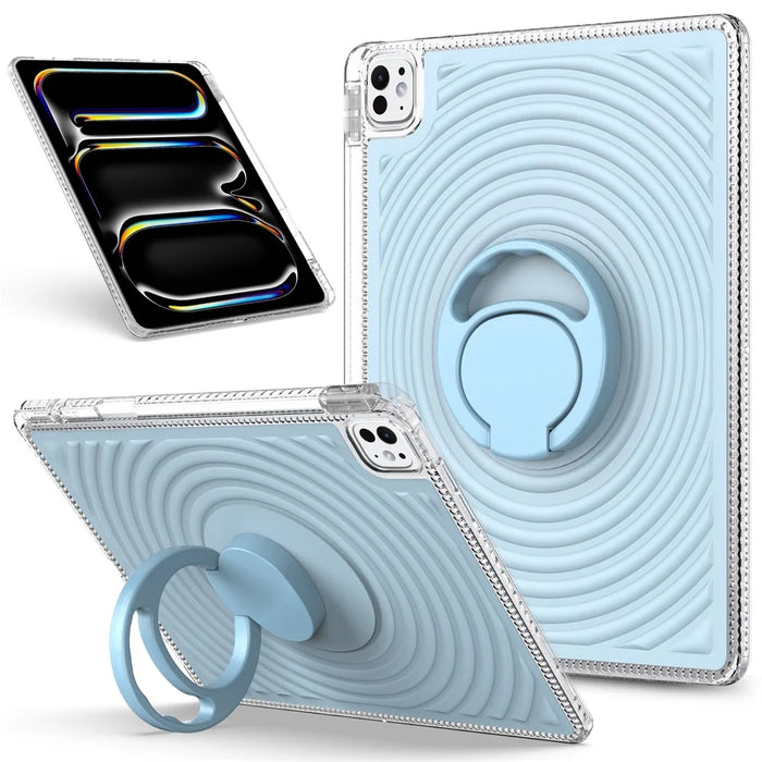 Tablet Case For iPad Air 13 (2026) / (2025) / (2024) / Pro 13 (2025) / (2024) / Pro 12.9 (2022) / (2021) / (2020) / (2018)  Kickstand Wave Pattern Shockproof TPU + PC Cover - Baby Blue - 1