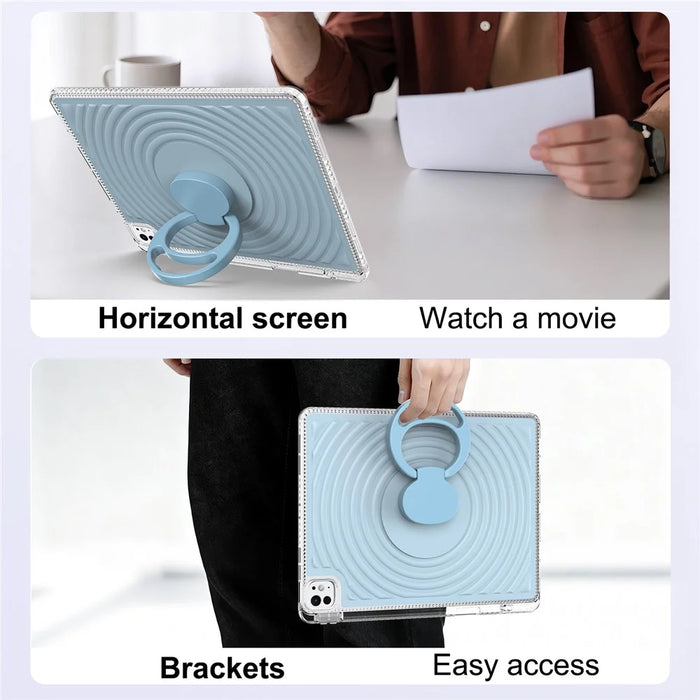 Tablet Case For iPad Air 13 (2026) / (2025) / (2024) / Pro 13 (2025) / (2024) / Pro 12.9 (2022) / (2021) / (2020) / (2018)  Kickstand Wave Pattern Shockproof TPU + PC Cover - Baby Blue - 4