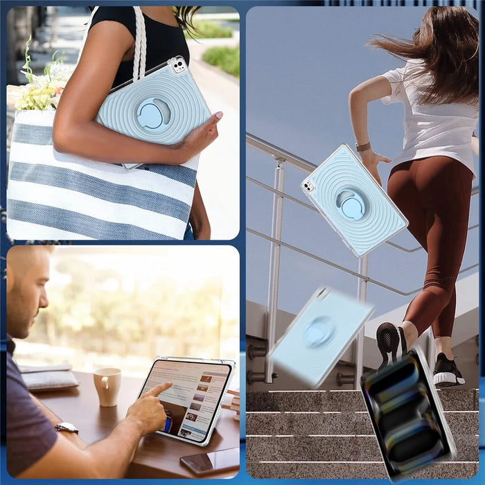 Tablet Case For iPad Air 13 (2026) / (2025) / (2024) / Pro 13 (2025) / (2024) / Pro 12.9 (2022) / (2021) / (2020) / (2018)  Kickstand Wave Pattern Shockproof TPU + PC Cover - Baby Blue - 6
