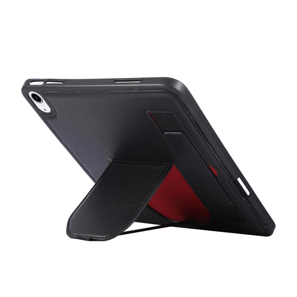 For iPad (2025)  /  10.9 (2022) Case Kickstand PU + TPU Tablet Cover with Wristband  /  Pen Slot - Black - 3
