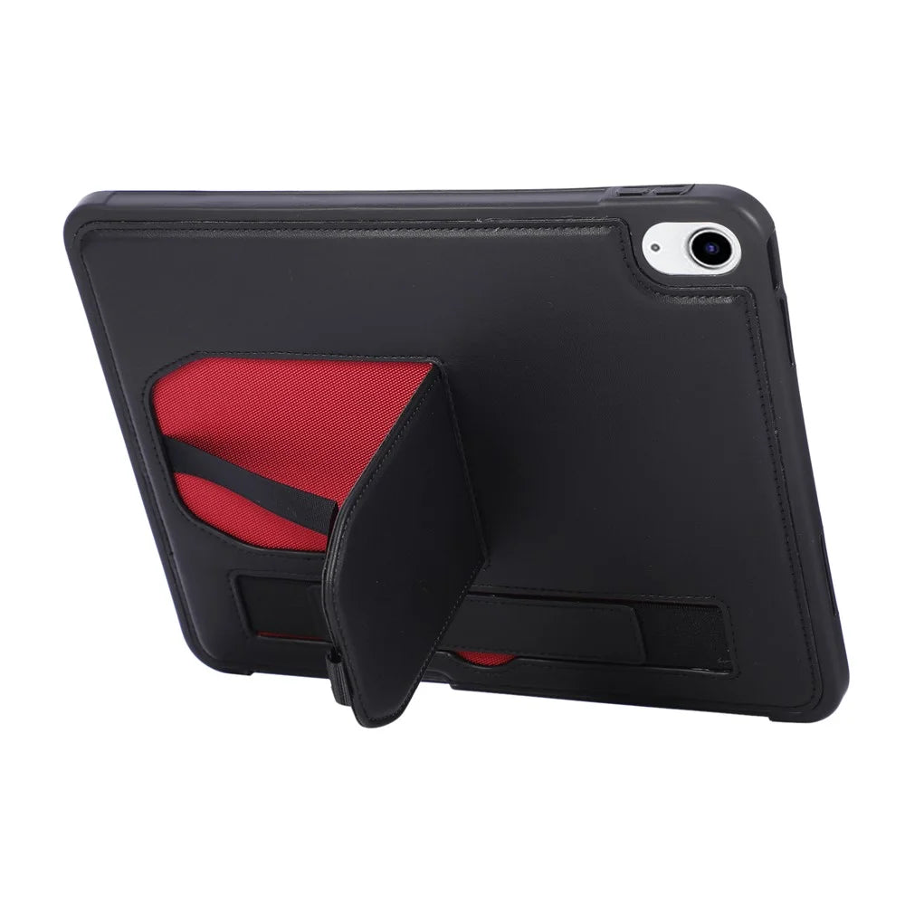 For iPad (2025)  /  10.9 (2022) Case Kickstand PU + TPU Tablet Cover with Wristband  /  Pen Slot - Black - 4