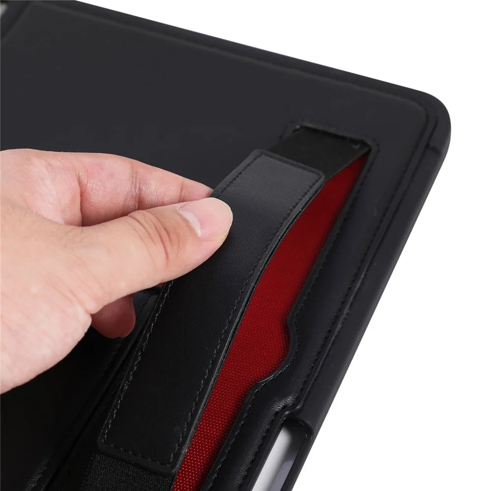 For iPad (2025)  /  10.9 (2022) Case Kickstand PU + TPU Tablet Cover with Wristband  /  Pen Slot - Black - 6