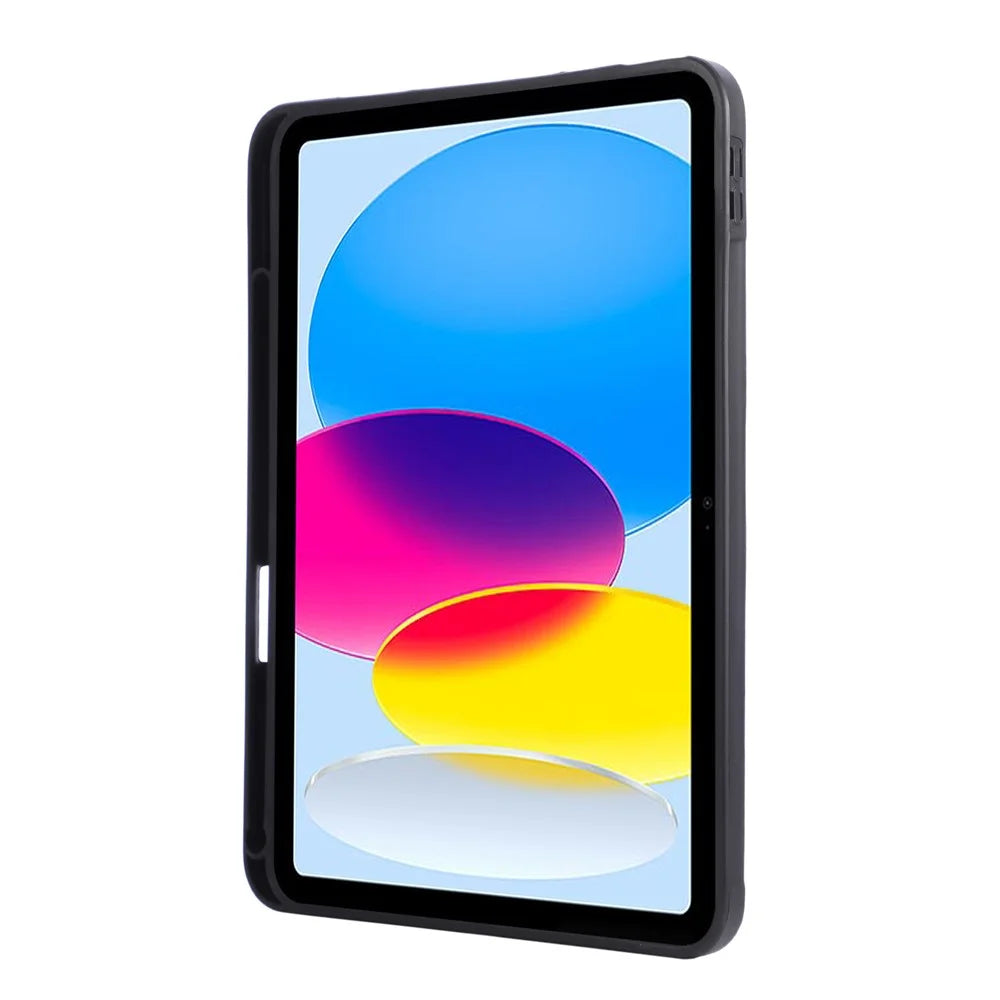 For iPad (2025)  /  10.9 (2022) Case Kickstand PU + TPU Tablet Cover with Wristband  /  Pen Slot - Black - 7