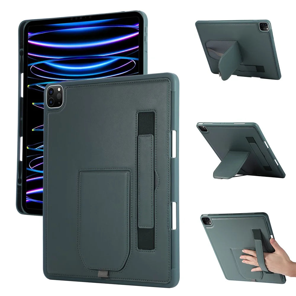 Tablet Case For iPad Air 11 (2026) / (2025) / (2024) / Air (2022) / (2020)  /  Pro 11 (2022)  /  (2020)  /  (2018) Kickstand PU + TPU Cover with Wristband  /  Pen Slot - Green - 1