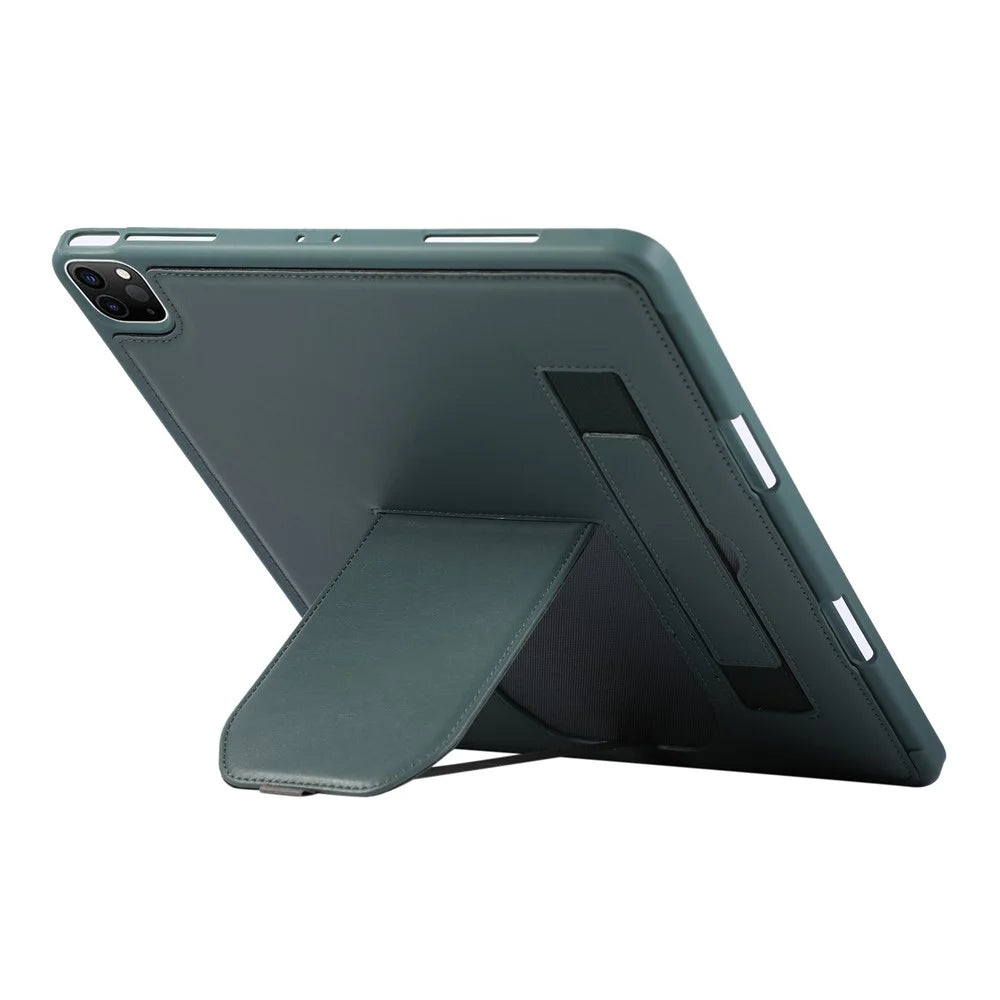 Tablet Case For iPad Air 11 (2026) / (2025) / (2024) / Air (2022) / (2020)  /  Pro 11 (2022)  /  (2020)  /  (2018) Kickstand PU + TPU Cover with Wristband  /  Pen Slot - Green - 2
