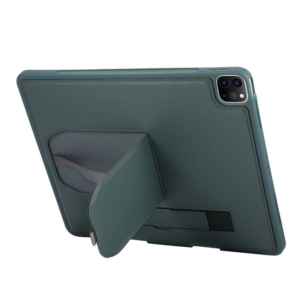 Tablet Case For iPad Air 13 (2026) / (2025) / (2024) / Pro 12.9 (2022) / (2021) / (2020) Kickstand PU + TPU Cover with Wristband  /  Pen Slot - Green - 3