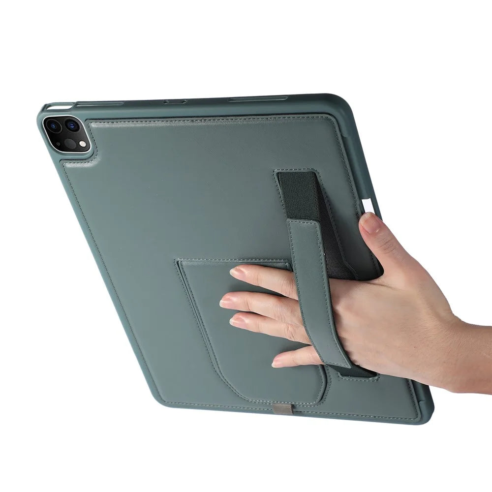 Tablet Case For iPad Air 13 (2026) / (2025) / (2024) / Pro 12.9 (2022) / (2021) / (2020) Kickstand PU + TPU Cover with Wristband  /  Pen Slot - Green - 4