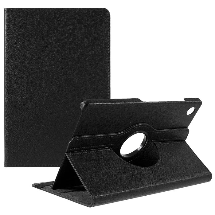 For Samsung Galaxy Tab A11+ Case Rotating Stand PU Leather + PC Tablet Cover with Elastic Band - Black - 1