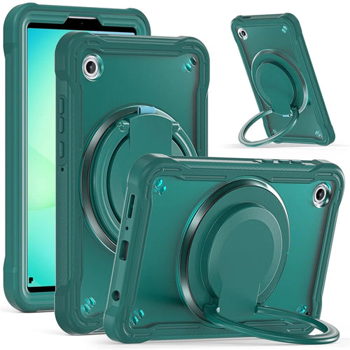 For Samsung Galaxy Tab A11 Case Rotary Kickstand PC + TPU + Silicone Tablet Cover - Midnight Green - 1