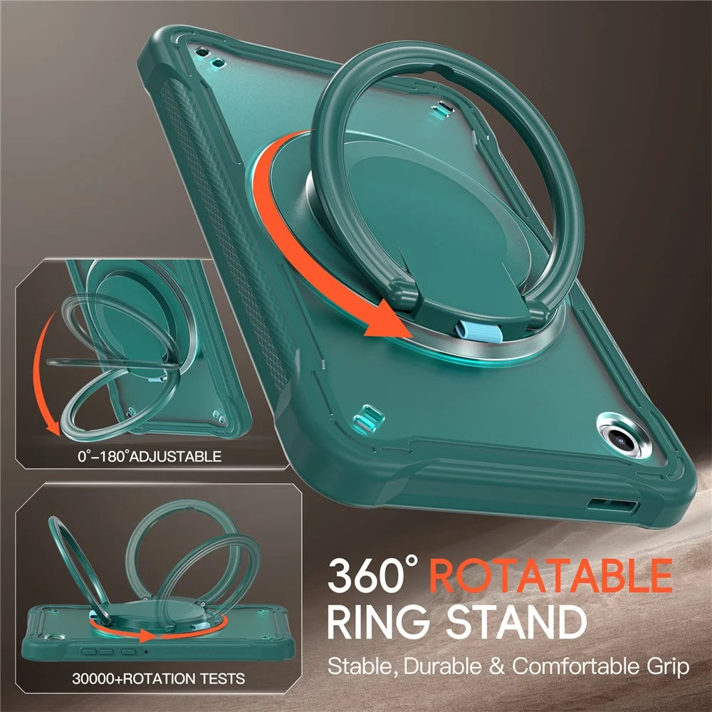 For Samsung Galaxy Tab A11 Case Rotary Kickstand PC + TPU + Silicone Tablet Cover - Midnight Green - 2