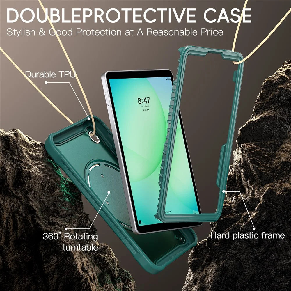 For Samsung Galaxy Tab A11 Case Rotary Kickstand PC + TPU + Silicone Tablet Cover - Midnight Green - 4