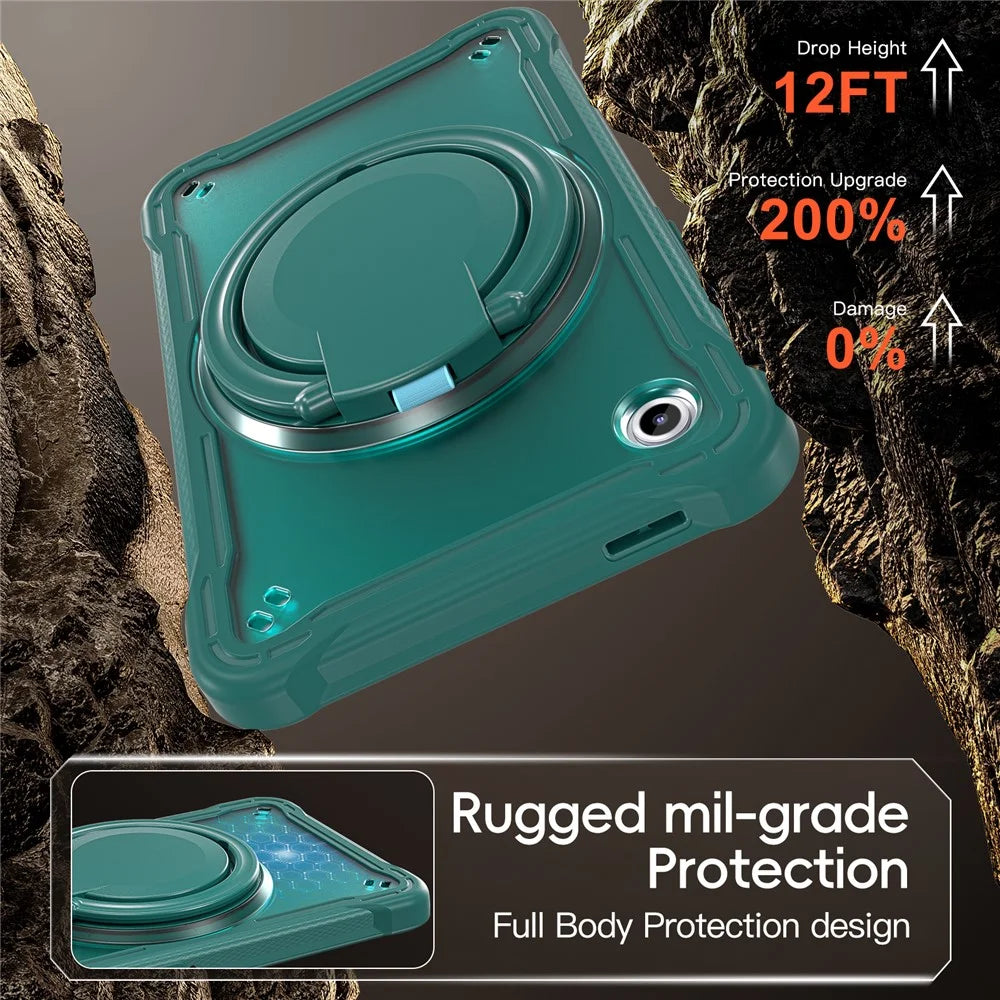 For Samsung Galaxy Tab A11 Case Rotary Kickstand PC + TPU + Silicone Tablet Cover - Midnight Green - 5