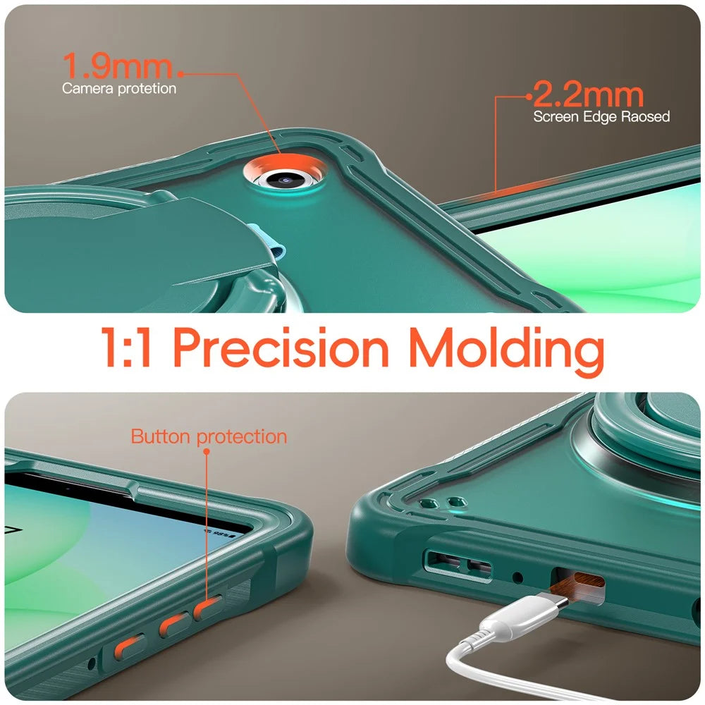 For Samsung Galaxy Tab A11 Case Rotary Kickstand PC + TPU + Silicone Tablet Cover - Midnight Green - 6