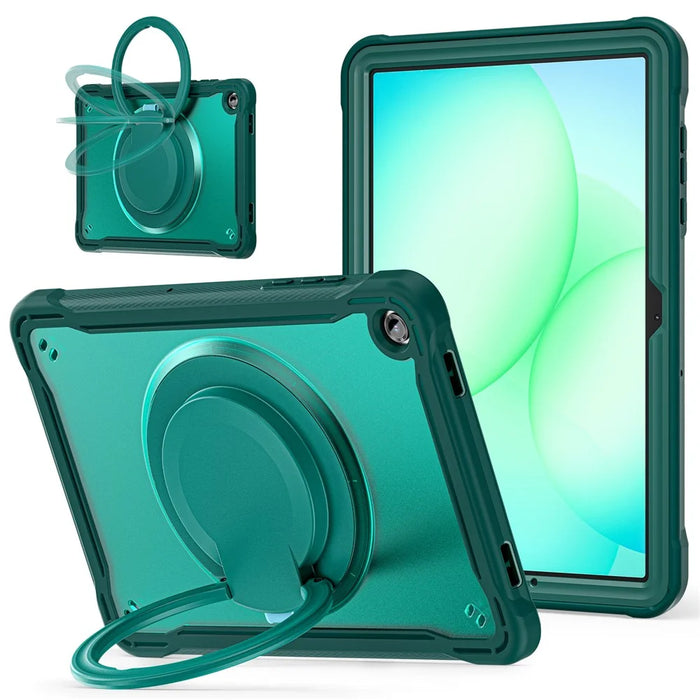 For Samsung Galaxy Tab A11+ Case Rotary Kickstand PC + TPU + Silicone Tablet Cover - Midnight Green - 1