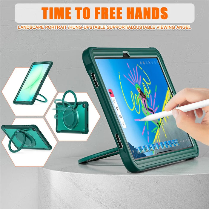 For Samsung Galaxy Tab A11+ Case Rotary Kickstand PC + TPU + Silicone Tablet Cover - Midnight Green - 3