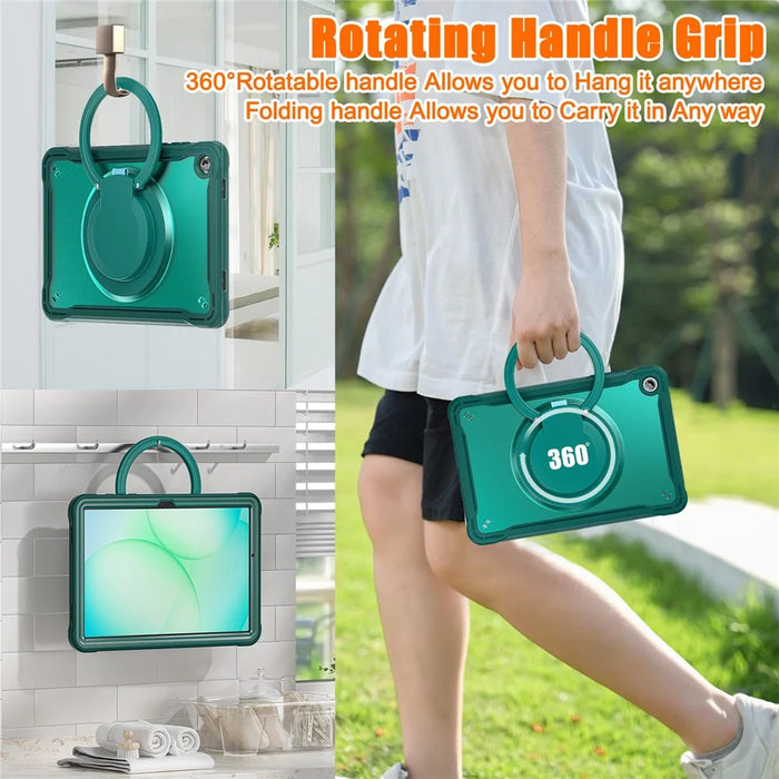 For Samsung Galaxy Tab A11+ Case Rotary Kickstand PC + TPU + Silicone Tablet Cover - Midnight Green - 4